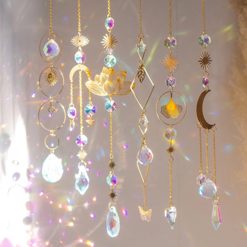 Moon and Lotus Crystal Suncatcher|Home Decor Accessories
