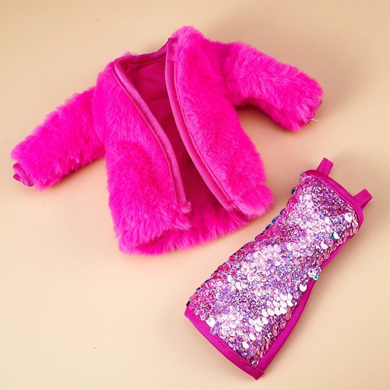 Winter Plush Vest Jacket and Skirt Set for 30CM 11 Inch Baby Doll | Doll Clothing