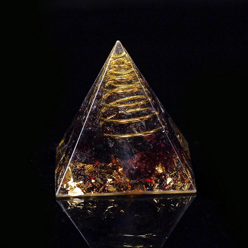 Natural Crystal Chakra Pyramid Ornament with Gravel - Office Desk Decoration | Home Decor