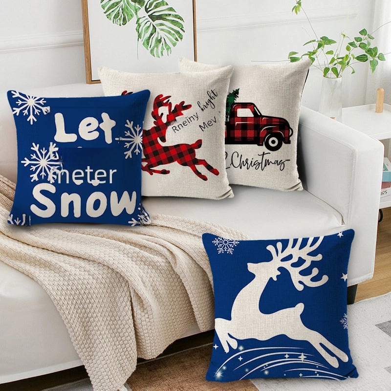 Christmas Linen Pillow Cover for Living Room Office Car Sofa Waist Cushion|Home Decor Cushions