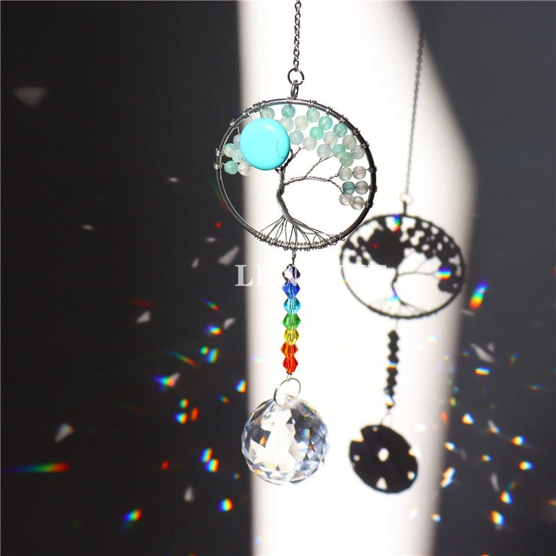Sparkling Tree of Life Crystal Suncatcher and Wind Chime Decorative Wall Art|Home Decor and Garden Ornaments