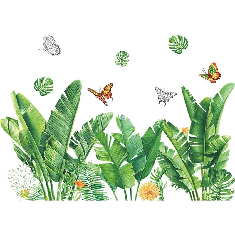 Tropical Plant Turtle Leaf Butterfly Flower Wall Decal for Bedroom | Home Decor Wall Stickers