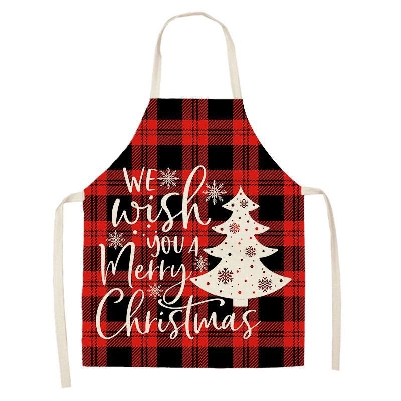 Christmas Santa Claus Stripe Snowflake Linen Apron Holiday Kitchen Accessory|Kitchen & Dining
