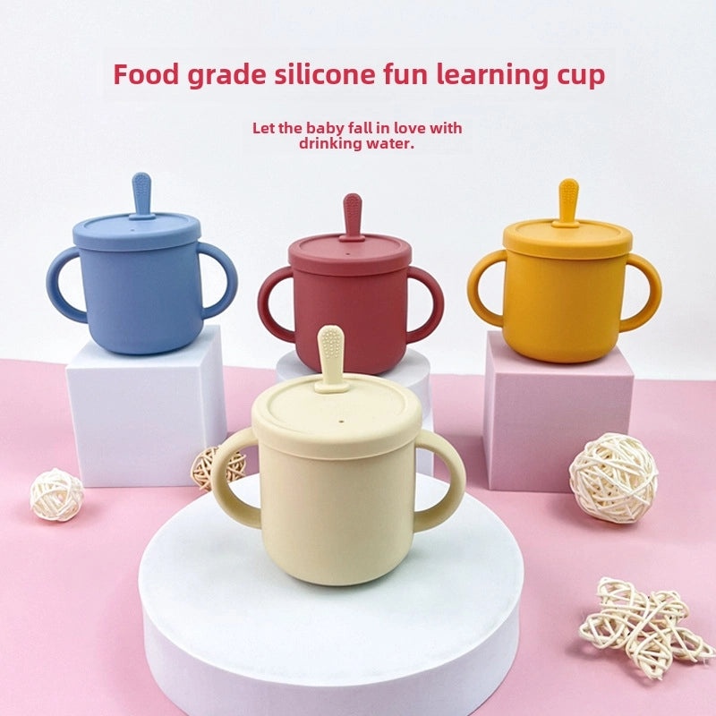 Baby Silicone Training Cup with Binaural Straw and Drop-resistant Design for Toddler Food and Drink | Baby & Toddler Feeding