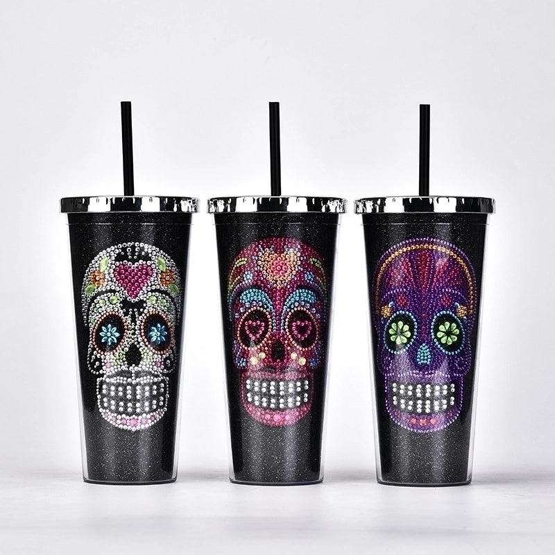 Creative Double-layer Plastic Straw Cup with Halloween Skull Design Large Capacity Drinkware|Halloween Drinkware