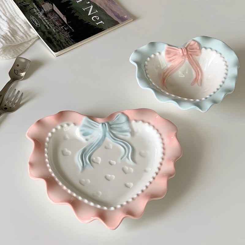 Adorable Red Heart Bow Porcelain Plate Single Piece|Kitchen & Dining