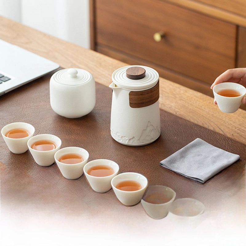 Portable Travel Tea Set | One Pot Three Cups | Complete Kung Fu Tea Set for Outdoor & Business Gift | Tea Accessories