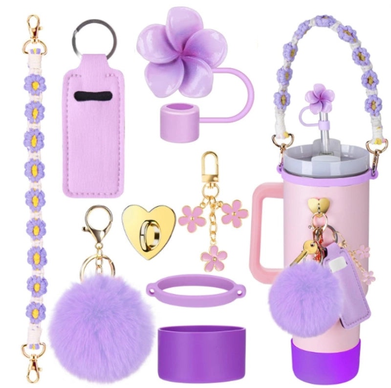 Adorable Geometric Plush Silica Gel Straw Charm Cup Pendant Set | Drink Accessories