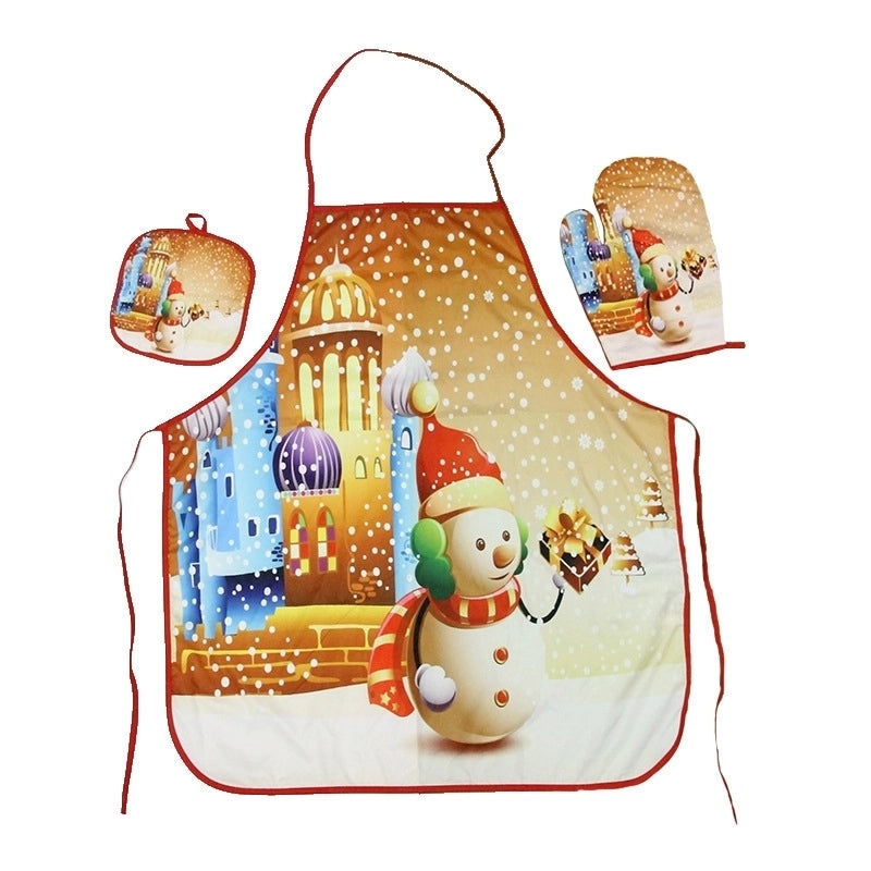 Christmas Cartoon Fabric Heat-resistant Gloves and Placemat Set|Kitchen Accessories