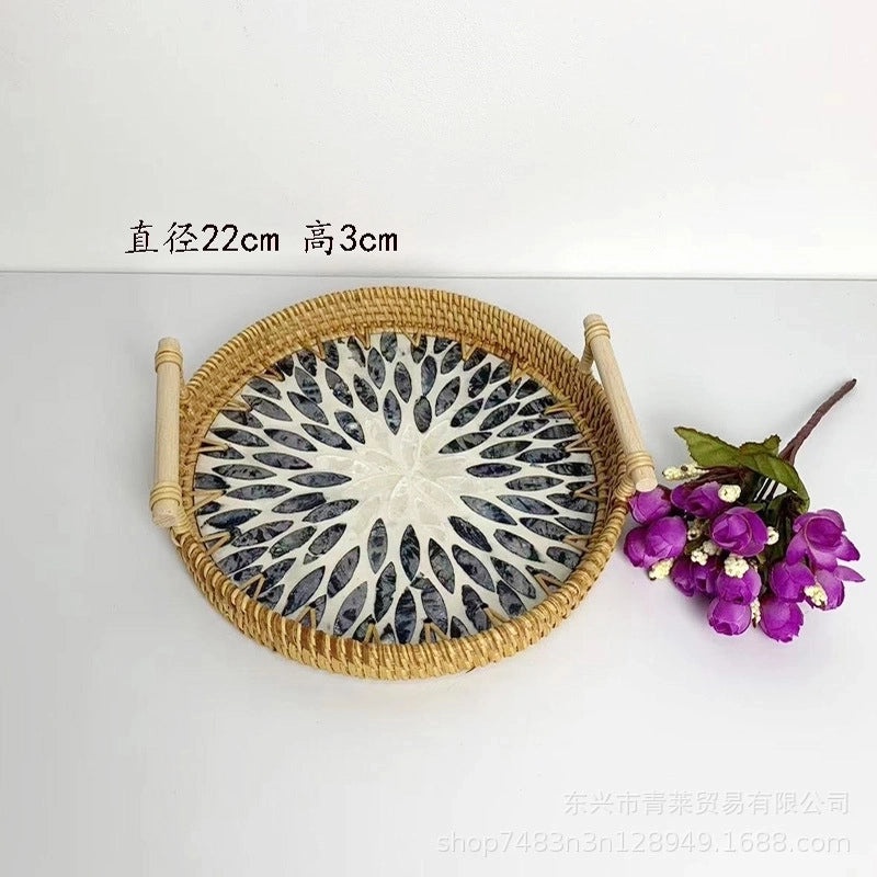 Handwoven Floral Rattan Shell Storage Basket for Casual Home Décor|Home Storage & Organization