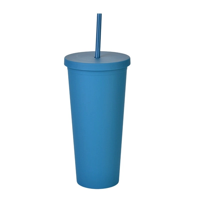 24oz Double-layer Frosted Plastic Straw Cup with Lid | Drinkware & Tumblers