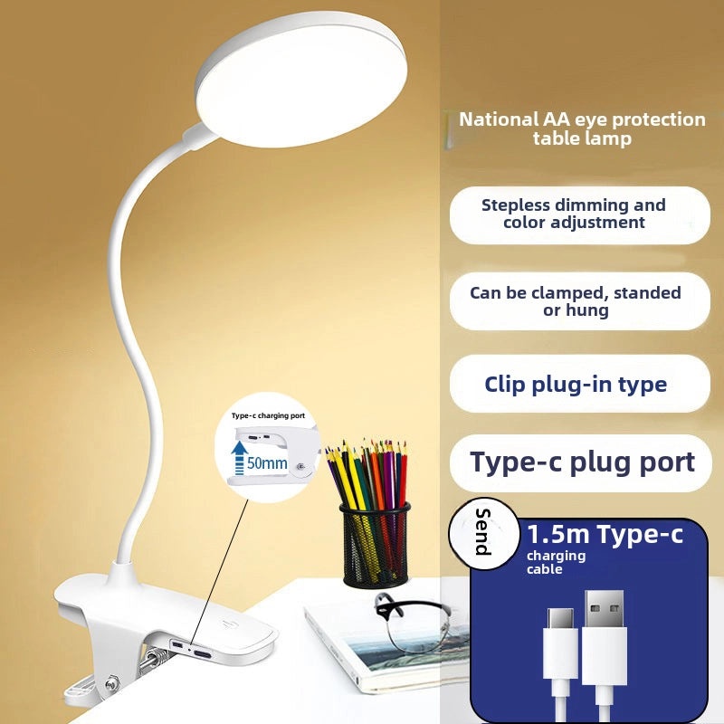 USB Type-C Clip-On Table Lamp Eye Protection Night Light for Students Dorm Bedroom Bedside|Lighting & Lamps