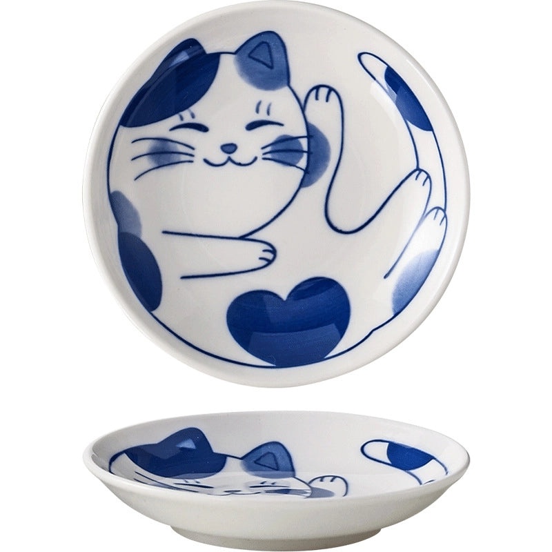 Japanese Style Cat Ceramic Dish Cartoon Soy Sauce Dish Small Seasoning Dish for Dining Table|Kitchen & Dining