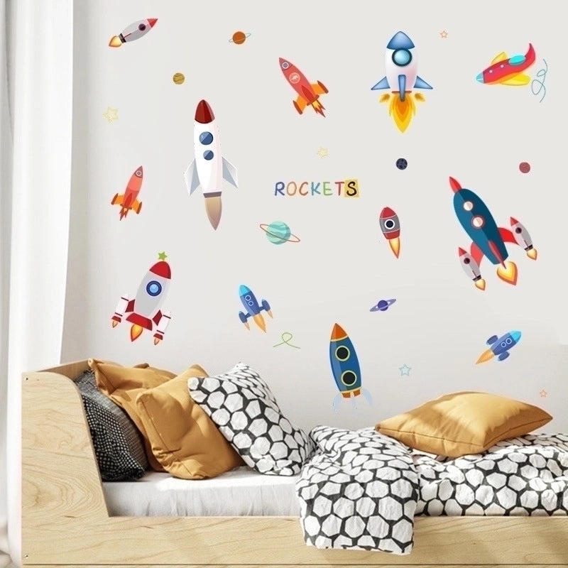 Cute Cartoon Space Rocket Wall Decals for Kids Room | Kids Room Decor