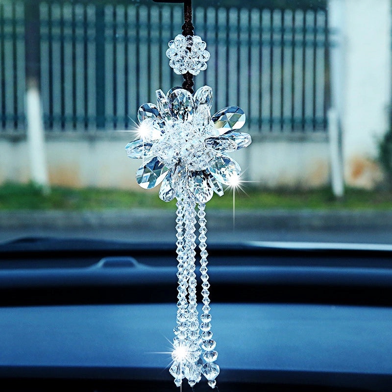 Handmade Pink Crystal Car Pendant Rearview Mirror Jewelry Interior Decoration|Car Accessories