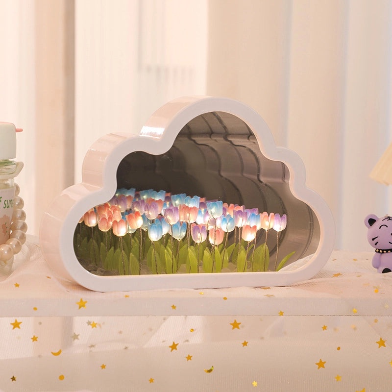 Handmade Tulip Nightlight DIY Cloud Mirror Flower Sea Light Desktop Decoration Birthday Gift|Home Decor