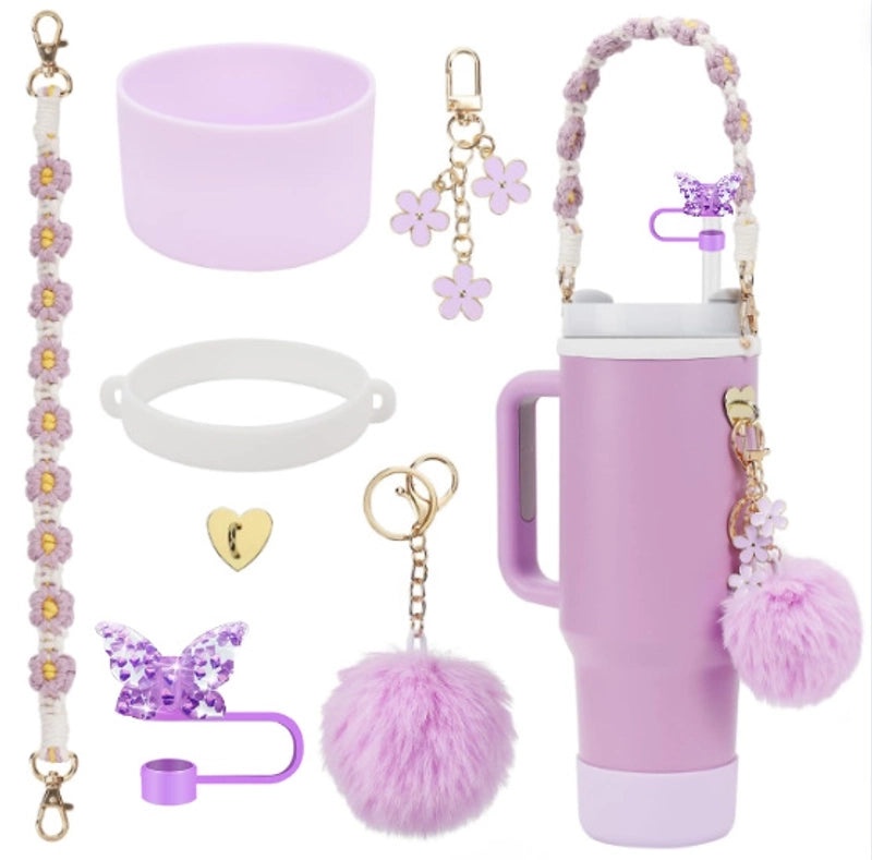 Adorable Geometric Plush Silica Gel Straw Charm Cup Pendant Set | Drink Accessories