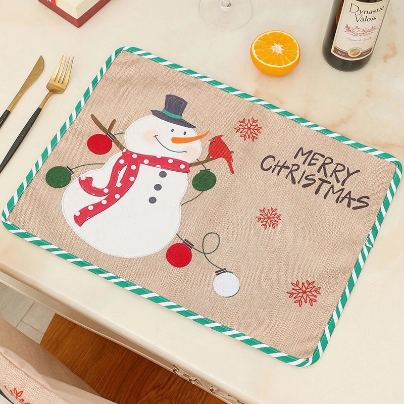 Festive Christmas Snowman Linen Placemat Cartoon Style Holiday Table Decoration|Home & Living > Kitchen & Dining > Table Linens