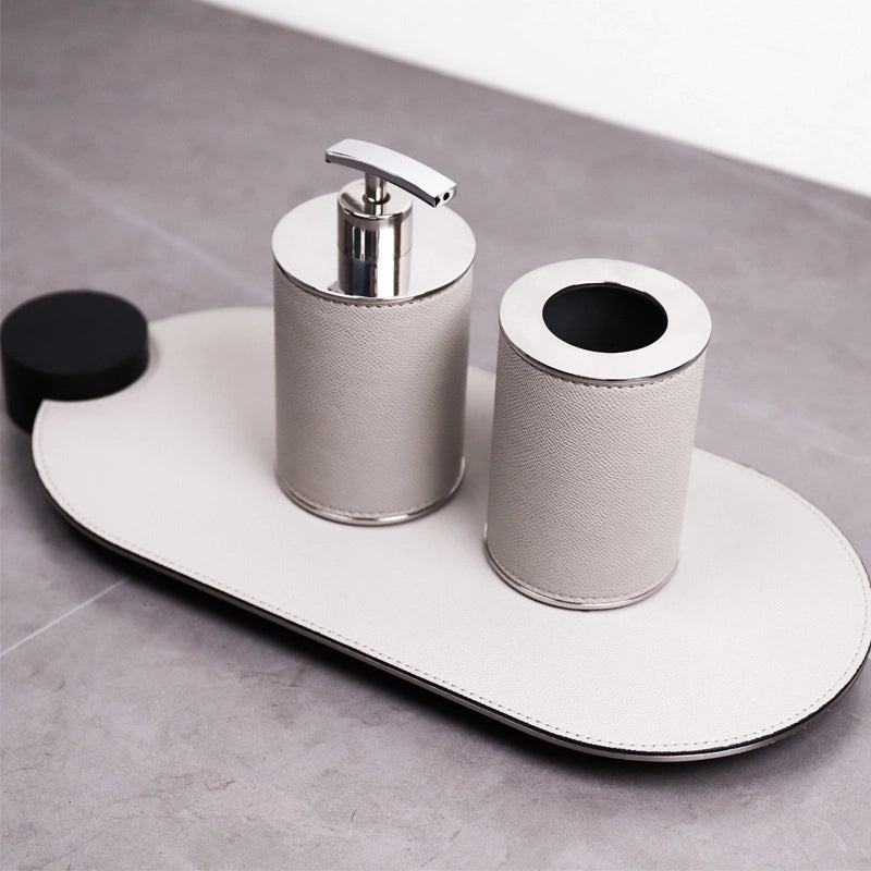 Modern European Soft Stainless Steel Leather Bathroom Set Soap Dispenser Toothbrush Holder 4-Piece Home Decor|Bathroom Accessories