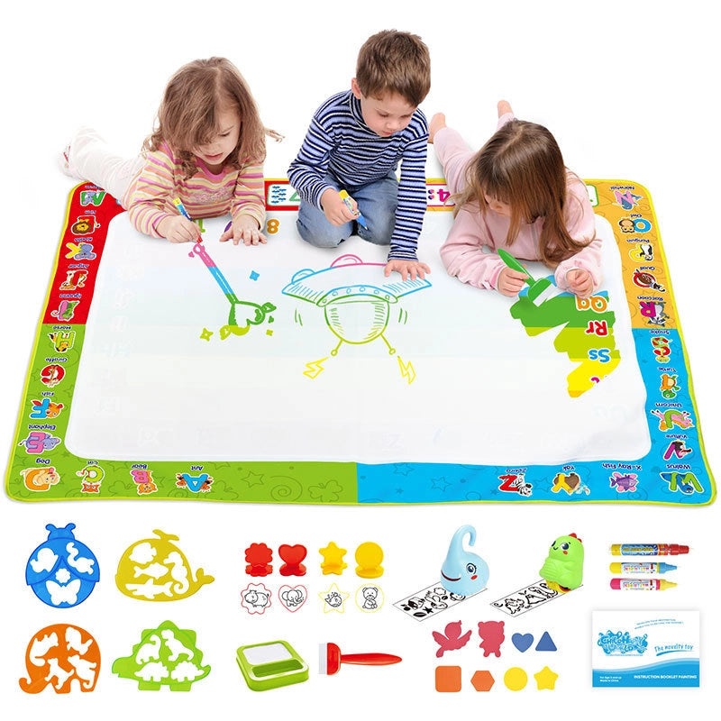 110×80cm Educational Water Canvas Mat for Kids Early Learning Reusable Graffiti Painting Blanket|Early Education Toys