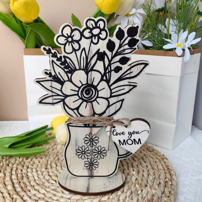 Mother's Day Elegant Floral Wooden Letter Ornament Casual Artificial Decoration | Home Decor Accessories