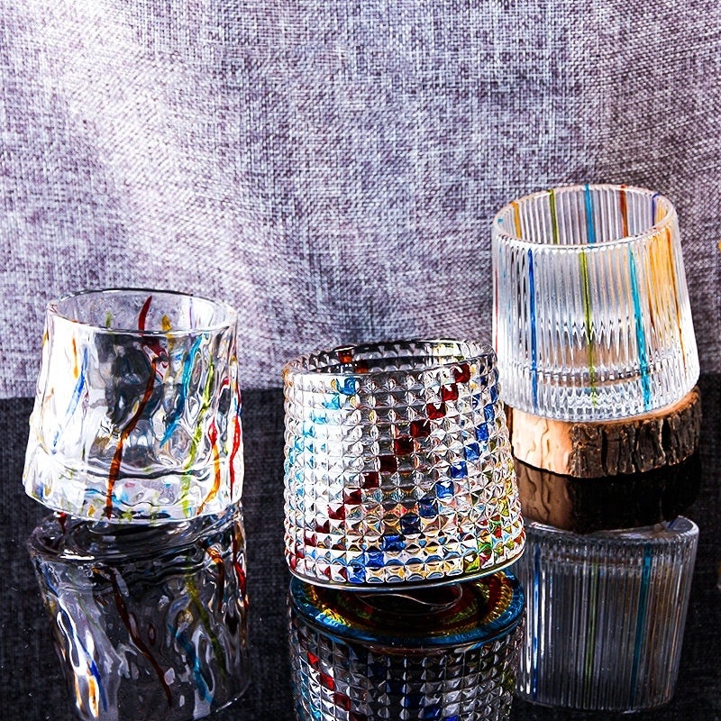 Elegant Striped Lattice Glass Wine Glass Set | Glassware & Drinkware