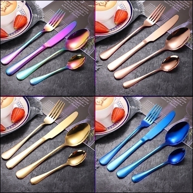Stylish Solid Color Stainless Steel Cutlery Set 4 Pieces|Tableware & Dining Accessories