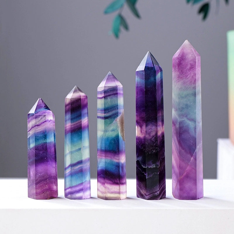 Minimalist Rainbow Fluorite Geometric Crystal Decor | Home Decor & Accessories