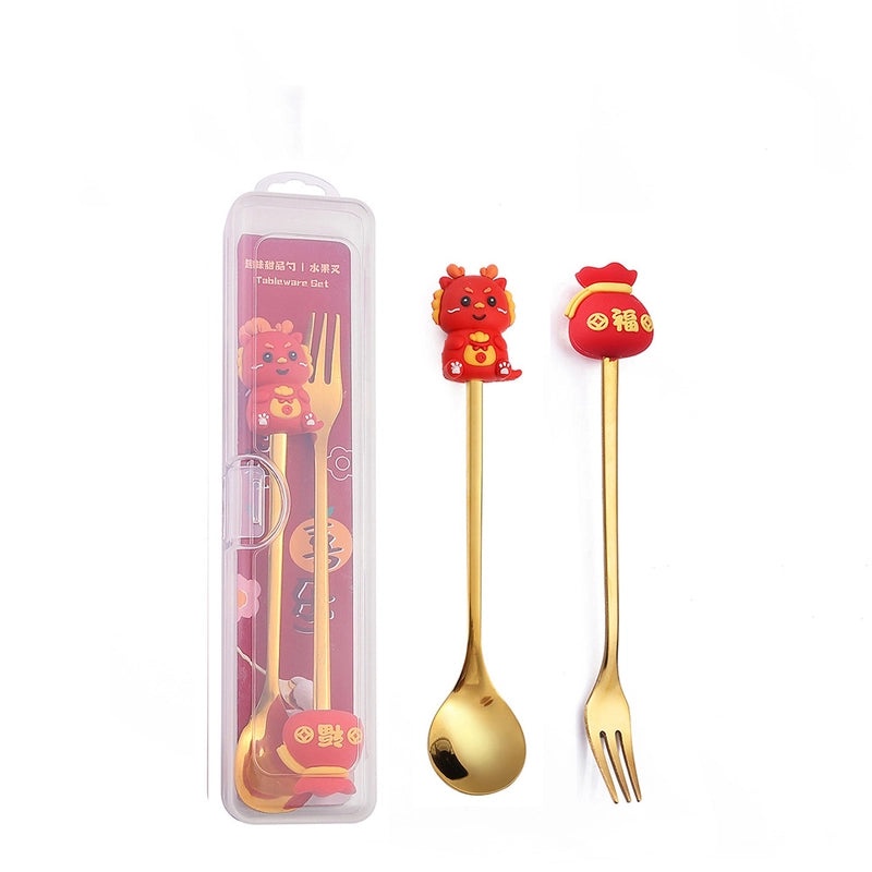 Festive Animal Santa Claus Stainless Steel Cutlery Set 2 Pieces|Kitchen & Dining Tableware
