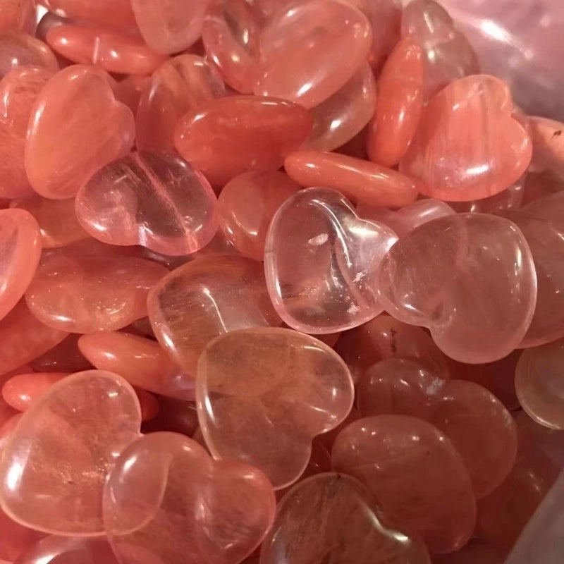 Pink Heart-Shaped Crystal Gemstone 2cm Handmade Decorative Ornament|Home Decor