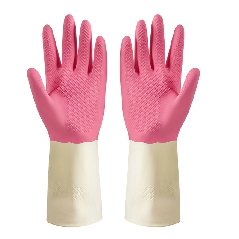 Two-tone Waterproof Latex Dishwashing Gloves Durable Household Cleaning Kitchen Rubber Gloves|Household Cleaning Gloves