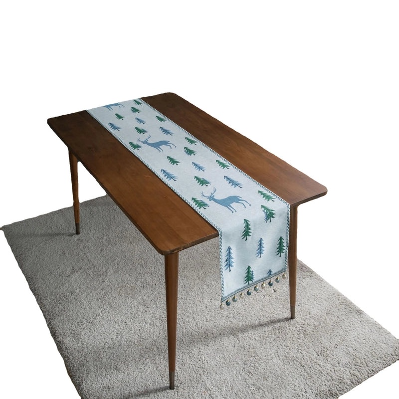 Yi Qiyun Christmas Jacquard Table Runner with Pine Deer Design Perfect for Dining, Tea Table, Bed, and TV Cabinet|Home Decor