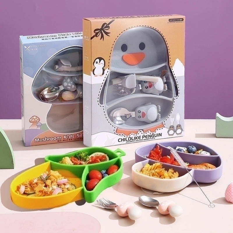 Adorable Cartoon Silicone Tableware 5-Piece Set for Kids | Kids Tableware & Dining Accessories