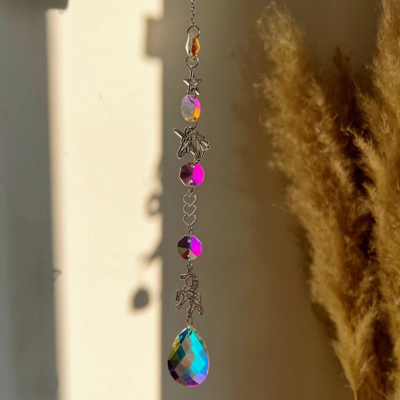 Sun Star Heart Crystal Suncatcher Wind Chime Wall Hanging | Home Decor Accessories