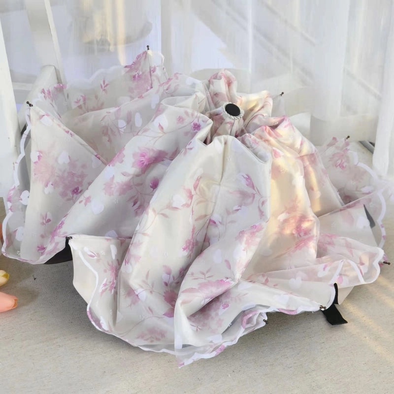 Goddess Princess Double Layer Lace Foldable Umbrella for Women | Sun & Rain Protection | Black Sunshade Umbrellas | Women's Accessories