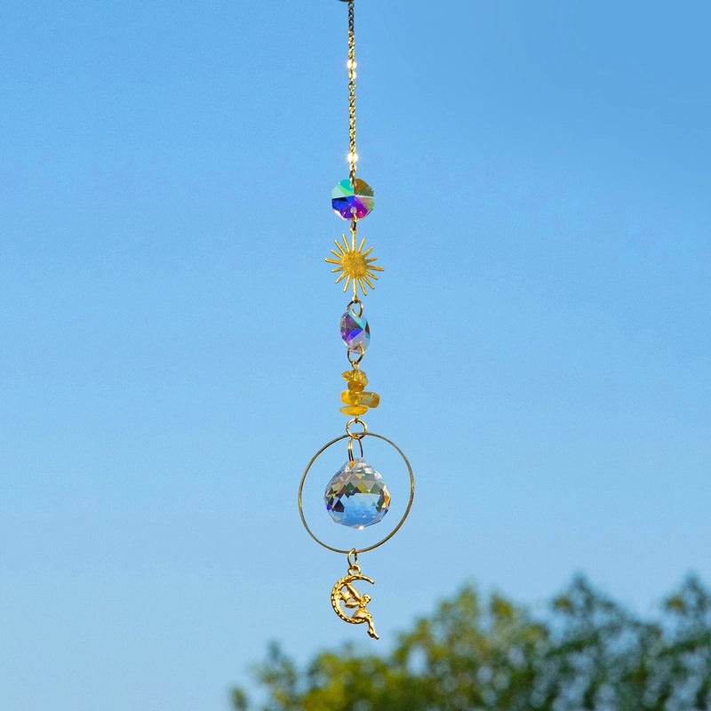 Pastoral Crystal Metal Suncatcher Wind Chime Sun Pattern Home Decor