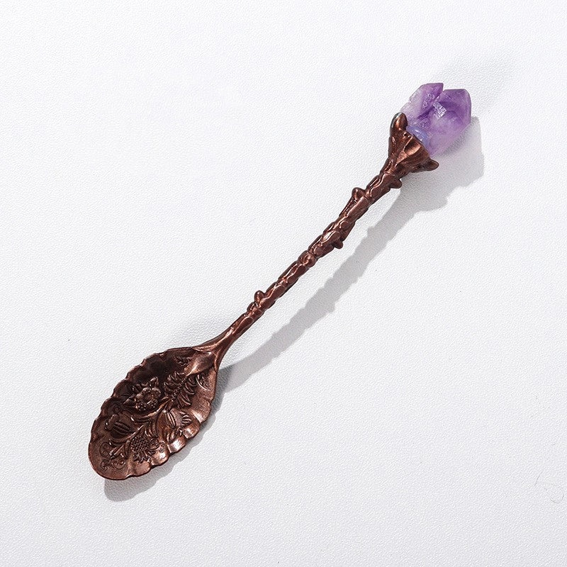 Natural Amethyst Flower Copper Spoon with Long Handle | Home Decor & Kitchen Accessories