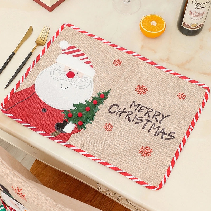 Festive Christmas Snowman Linen Placemat Cartoon Style Holiday Table Decoration|Home & Living > Kitchen & Dining > Table Linens