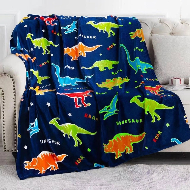 Adorable Dinosaur and Star Pattern Flannel Blanket for Cozy Bedding|Home & Living Bedding