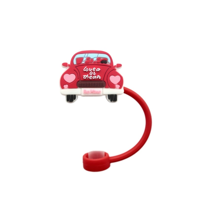Valentine's Day Red Heart Silicone Straw Caps, 10 Pieces Set | Drinkware Accessories