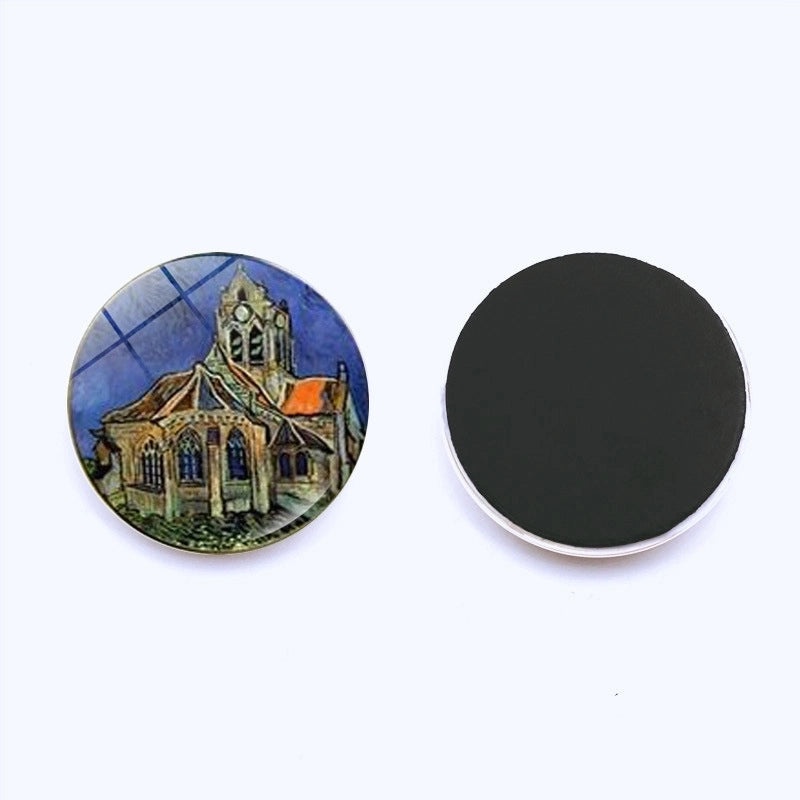 Van Gogh Starry Night Crystal Glass Refrigerator Magnets 25mm Creative Home Decor Stickers|Home & Kitchen Accessories