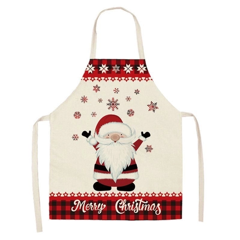 Christmas Santa Claus Stripe Snowflake Linen Apron Holiday Kitchen Accessory|Kitchen & Dining