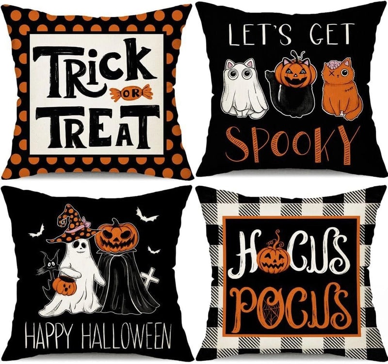 Halloween Minimalist Pumpkin Ghost Linen Pillow Covers for Couch Sofa Decor | Home Decor Pillows