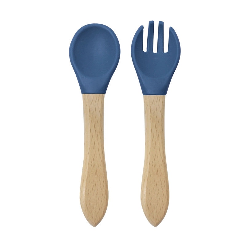 Wood and Silicone Spoon Fork Set, 2 Pieces Casual Solid Color | Kitchen Utensils & Cutlery