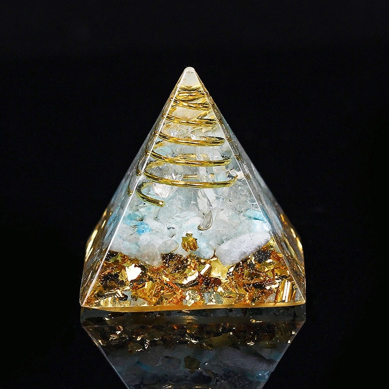 Natural Crystal Chakra Pyramid Ornament with Gravel - Office Desk Decoration | Home Decor