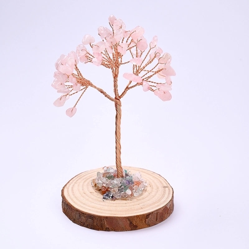 Handcrafted Minimalist Tree with Natural Gemstones on Solid Wood and Copper Wire | Home Decor Ornaments
