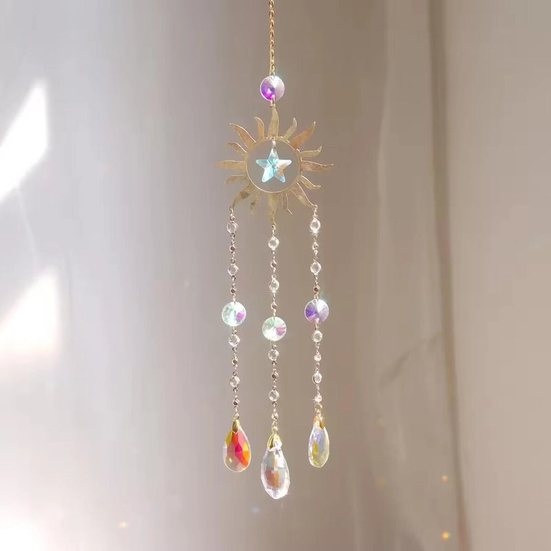 Elegant Sun Star Moon Crystal Rose Quartz Pendant for Artistic Jewelry|Fashion Accessories