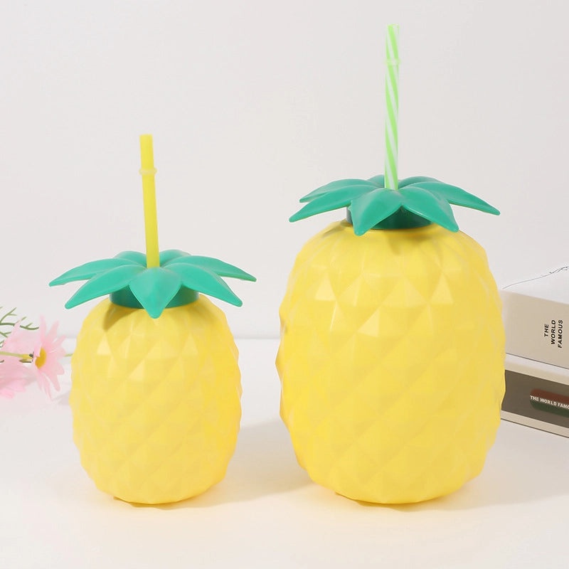 自有工厂PP塑料水果造型饮料杯菠萝吸管杯儿童一次性饮料杯|儿童饮料杯