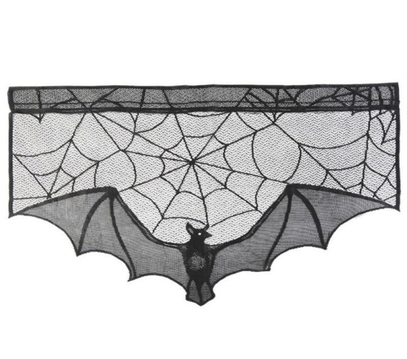 Black Lace Spider Web and Bat Halloween Door Curtain | Halloween Decorations