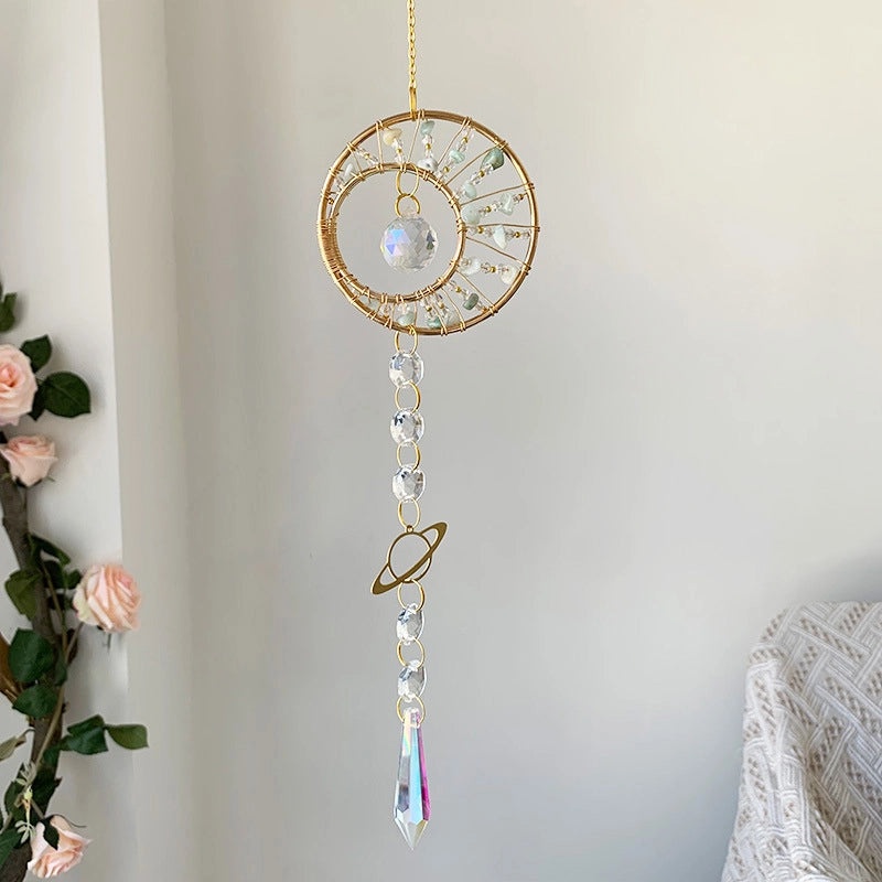 Nordic Geometric Round Crystal Suncatcher Wind Chime Decorative Wall Hanging|Home Decor